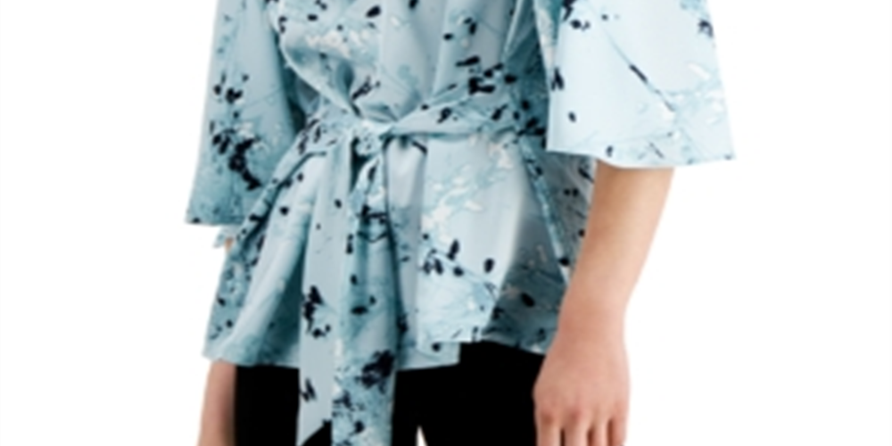 Blusa Alfani Feminina Estampa Floral Amarrada na Frente Azul Tamanho Médio