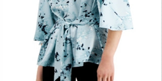 Blusa Alfani Feminina Estampa Floral Amarrada na Frente Azul Tamanho Médio