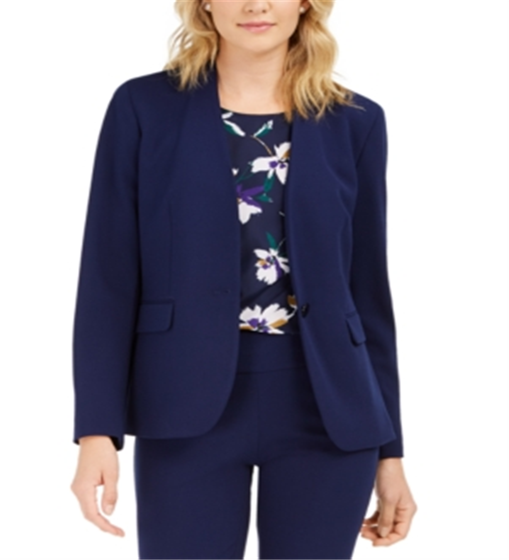 Blazer feminino sem gola elástica Nine West, azul, tamanho 12