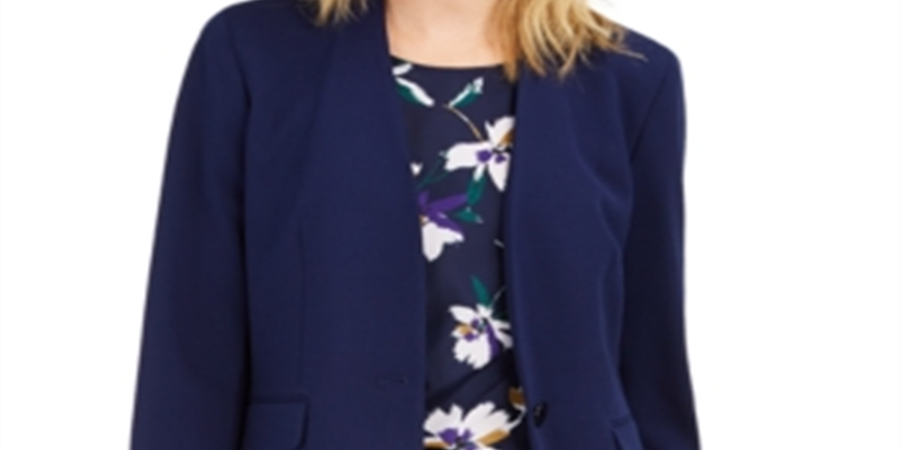 Blazer feminino sem gola elástica Nine West, azul, tamanho 12