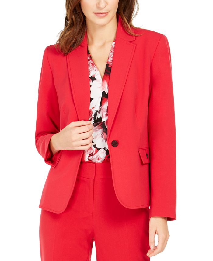 Blazer feminino Nine West com um botão, vermelho, tamanho grande