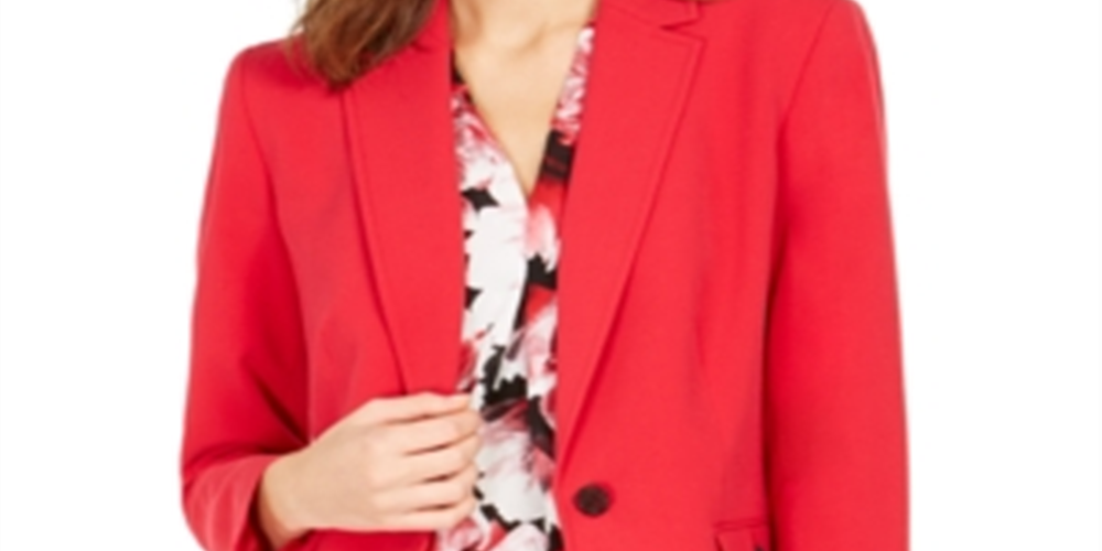 Blazer feminino Nine West com um botão, vermelho, tamanho grande