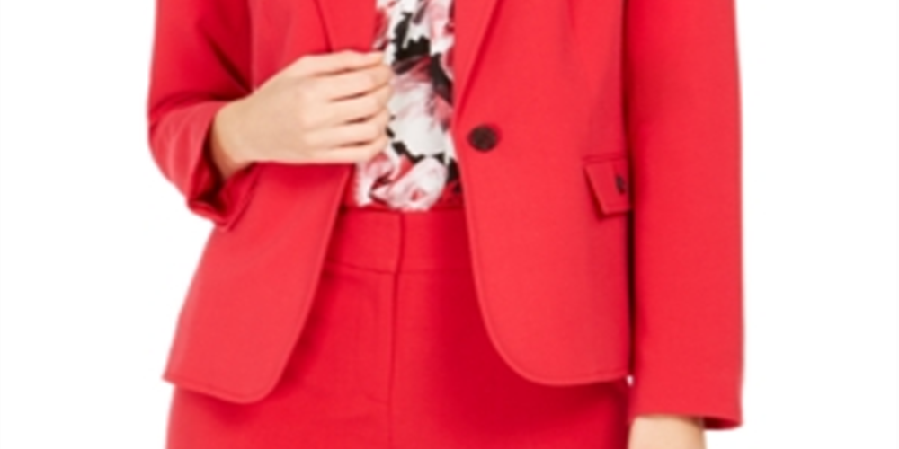 Blazer feminino Nine West com um botão, vermelho, tamanho grande