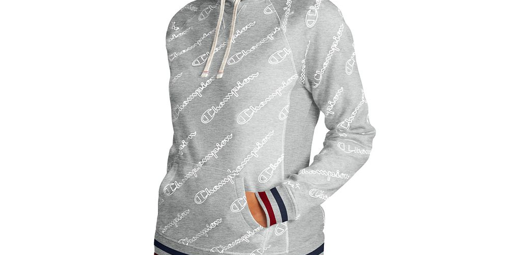 Moletom com capuz Champion feminino com estampa de logotipo Heritage, cinza, tamanho X-S