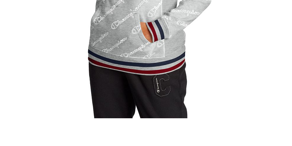 Moletom com capuz Champion feminino com estampa de logotipo Heritage, cinza, tamanho X-S