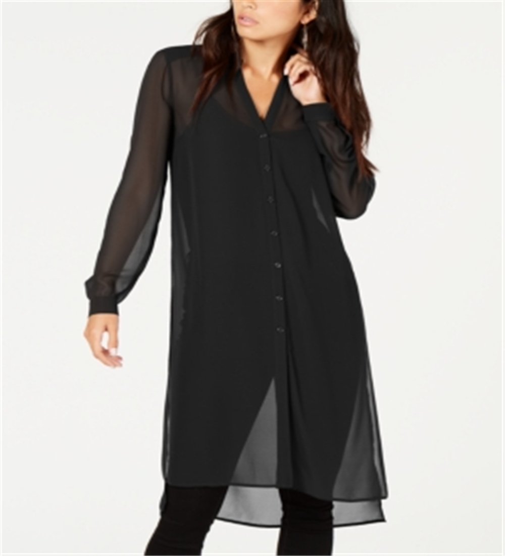 Camisa túnica transparente feminina INC International Concepts, preta, tamanho grande