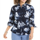 Camisa feminina Charter Club com estampa floral em mistura de linho, azul, tamanho grande