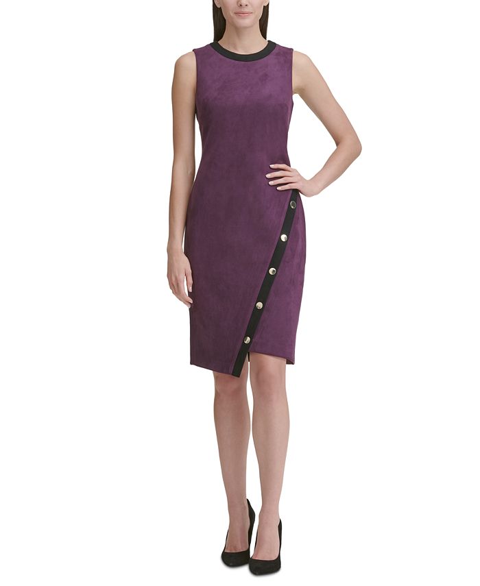 Vestido tubinho assimétrico de camurça sintética feminino Tommy Hilfiger, roxo, tamanho 4