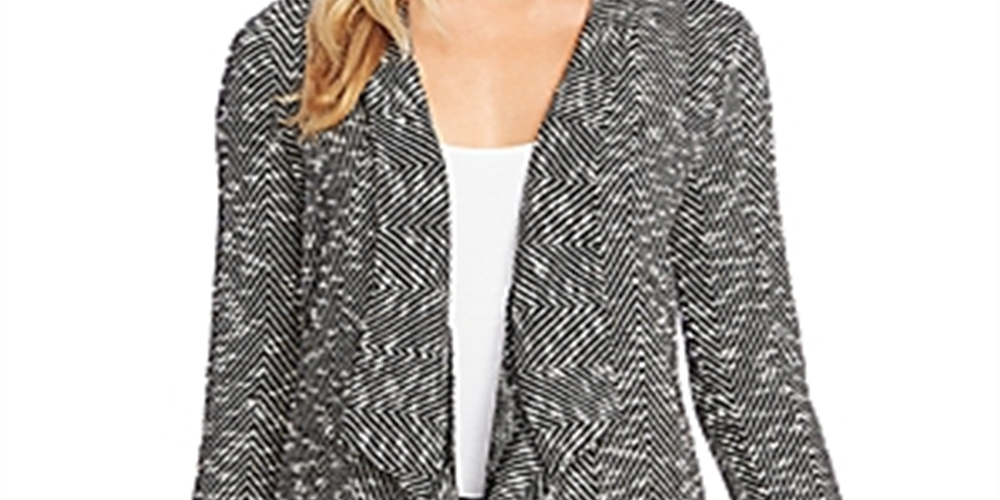 Cardigan feminino Vince Camuto com abertura frontal e drapeado, cinza, tamanho médio