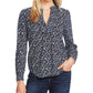 Blusa feminina Vince Camuto de manga comprida Ditsy Vines com decote dividido e tamanho pequeno