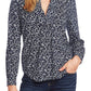 Blusa feminina Vince Camuto de manga comprida Ditsy Vines com decote dividido e tamanho pequeno
