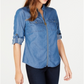 Blusa feminina Michael Kors com zíper e manga 3/4, azul, tamanho X-G