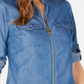 Blusa feminina Michael Kors com zíper e manga 3/4, azul, tamanho X-G