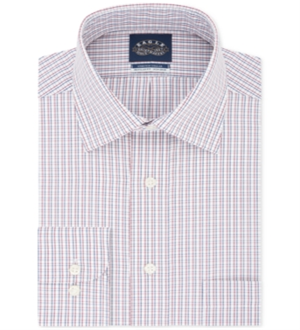 Camisa social xadrez Eagle Masculina Classic Regular Fit, sem passar a ferro, gola elástica, vermelha, tamanho 34X35