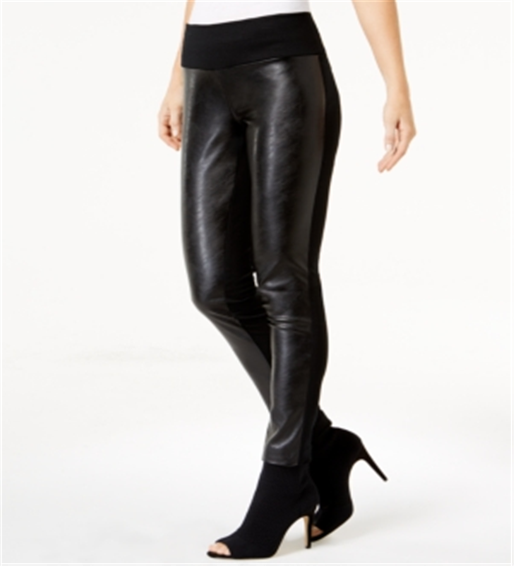 Calça skinny feminina de couro sintético INC International Concepts, preta, tamanho 6