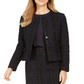 Calvin Klein Blazer Feminino Metallic Tweed Sem Gola Azul Tamanho 16