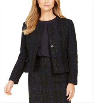 Calvin Klein Blazer Feminino Metallic Tweed Sem Gola Azul Tamanho 16