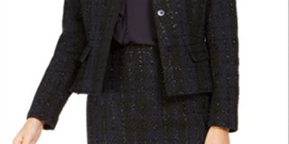 Calvin Klein Blazer Feminino Metallic Tweed Sem Gola Azul Tamanho 16