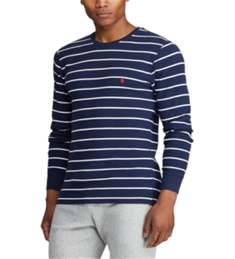Camisa de pijama listrada waffle masculina Polo Ralph Lauren azul tamanho pequeno
