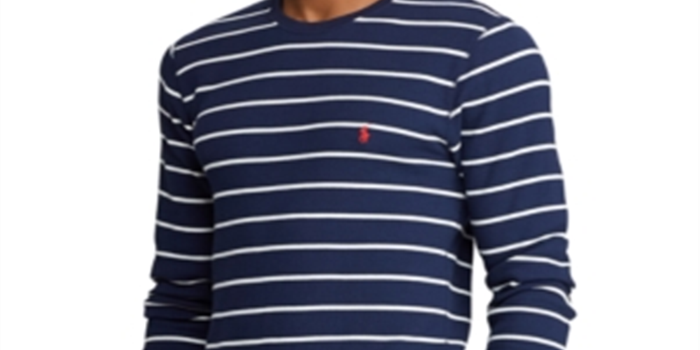 Camisa de pijama listrada waffle masculina Polo Ralph Lauren azul tamanho pequeno