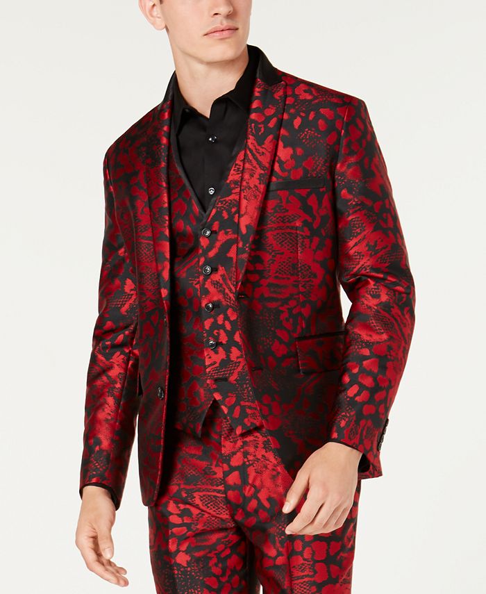 Blazer masculino slim fit com estampa animal da INC International Concepts, vermelho, tamanho extrapequeno