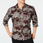 Camisa masculina INC com botões, camuflagem aquarela, manga comprida, cinza, tamanho pequeno