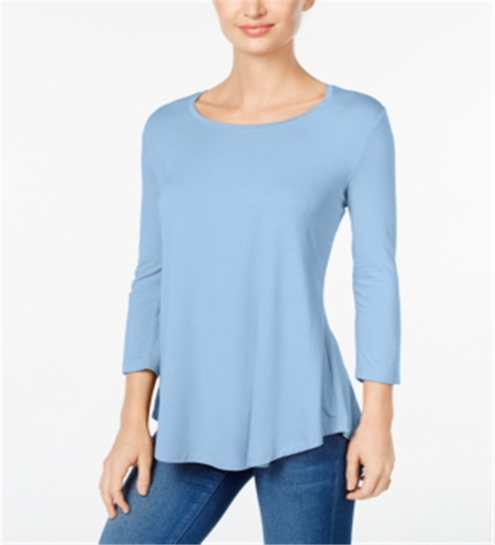 JM Collection Top feminino com decote redondo, azul, tamanho XX-G