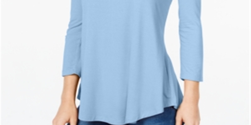 JM Collection Top feminino com decote redondo, azul, tamanho XX-G