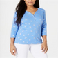 Karen Scott Top Henley Estampado Feminino Azul Tamanho X-S