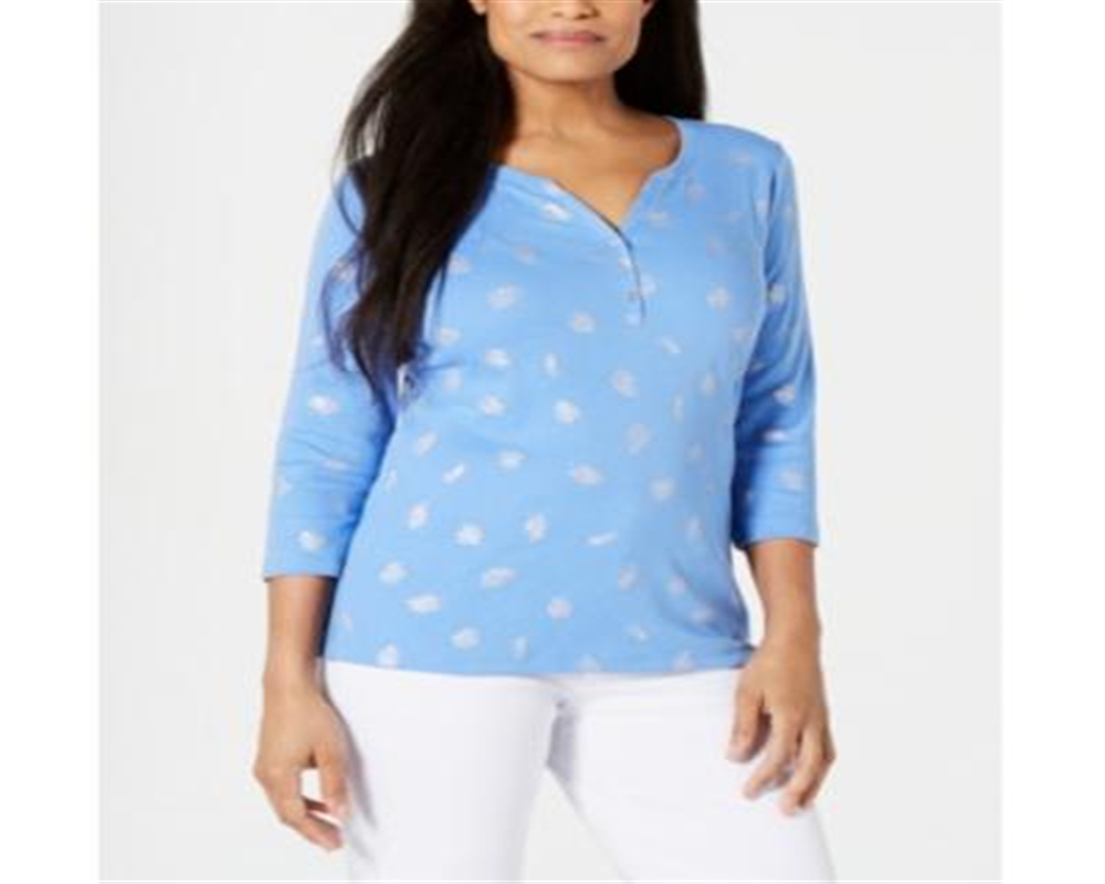 Karen Scott Top Henley Estampado Feminino Azul Tamanho X-S