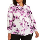 Blusa Calvin Klein Feminina Floral Manga Longa Amarrada no Pescoço para Usar no Trabalho com Botões Roxa Tamanho 3X