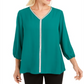 Blusa feminina com bainha em camadas e joias da coleção JM, verde, tamanho XS