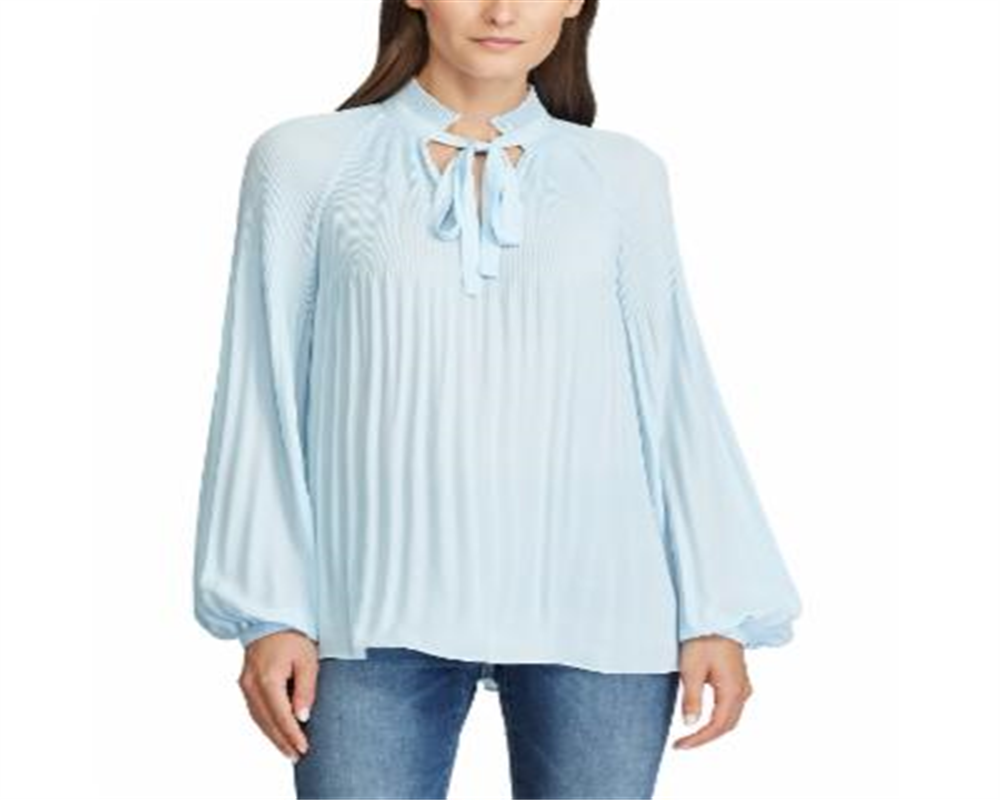 Blusa Ralph Lauren Feminina Plissada com Amarração no Decote Azul Tamanho Médio