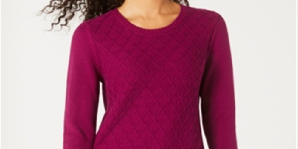 Karen Scott Suéter Feminino de Tricô com Cordão Diamante Azul Tamanho P