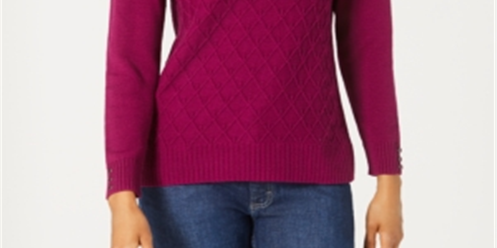 Karen Scott Suéter Feminino de Tricô com Cordão Diamante Azul Tamanho P