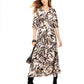 Vestido longo com estampa animal feminina Bar III, manga 3/4, decote em V, rosa, tamanho XXS