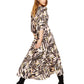 Vestido longo com estampa animal feminina Bar III, manga 3/4, decote em V, rosa, tamanho XXS