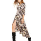 Vestido longo com estampa animal feminina Bar III, manga 3/4, decote em V, rosa, tamanho XXS