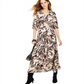 Vestido longo com estampa animal feminina Bar III, manga 3/4, decote em V, rosa, tamanho XXS