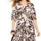 Vestido longo com estampa animal feminina Bar III, manga 3/4, decote em V, rosa, tamanho XXS