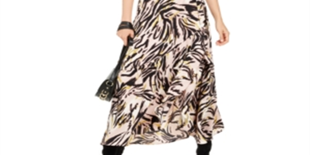 Vestido longo com estampa animal feminina Bar III, manga 3/4, decote em V, rosa, tamanho XXS