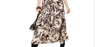 Vestido longo com estampa animal feminina Bar III, manga 3/4, decote em V, rosa, tamanho XXS