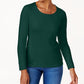 Karen Scott Blusa feminina de algodão com decote redondo, azul, tamanho pequeno G