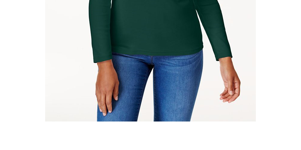 Karen Scott Blusa feminina de algodão com decote redondo, azul, tamanho pequeno G
