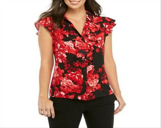 Blusa Calvin Klein Feminina Multicolorida Manga Curta Floral Vermelha Tamanho X-G