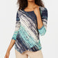 JM Collection Blusa assimétrica estampada feminina azul tamanho grande