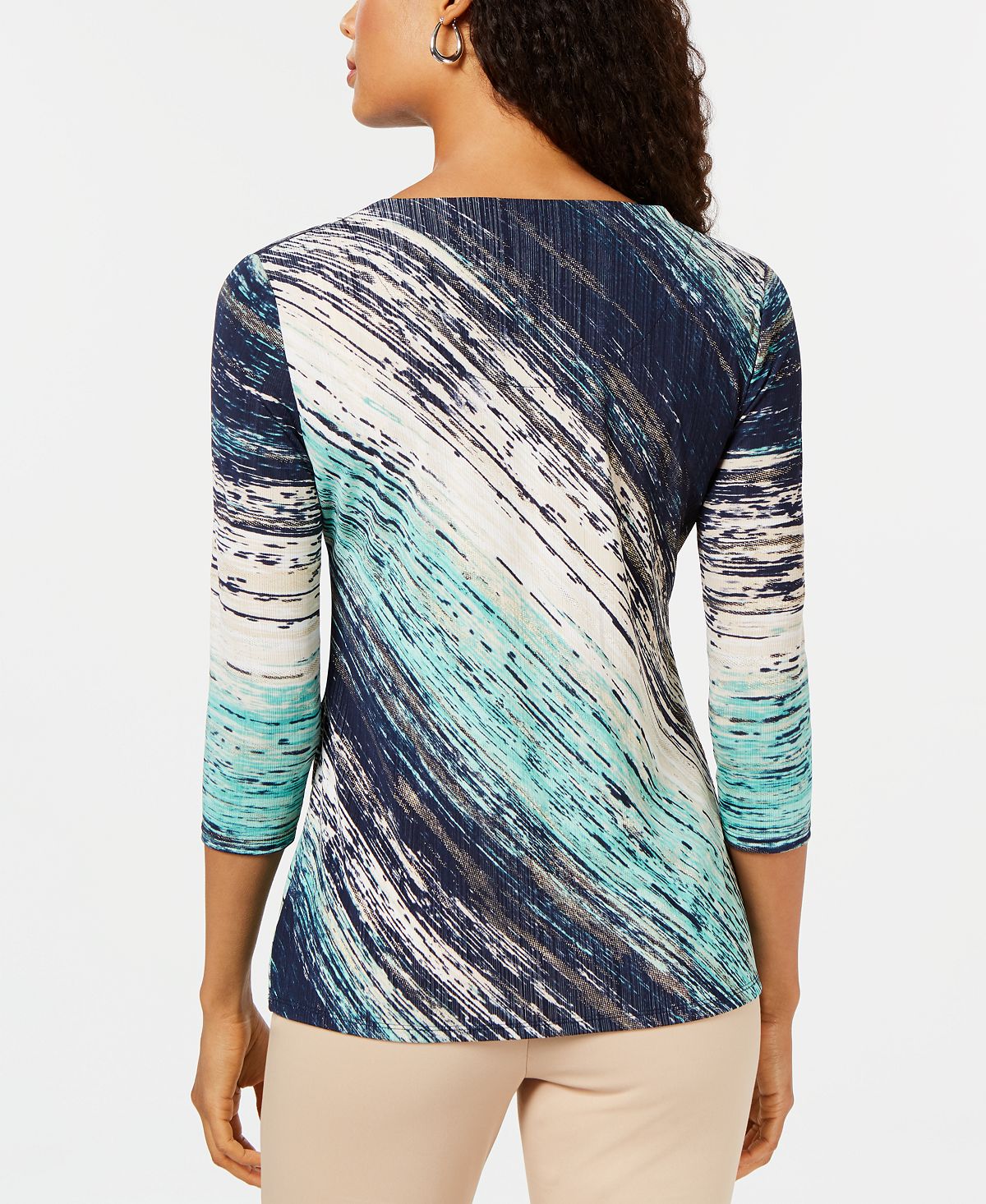 JM Collection Blusa assimétrica estampada feminina azul tamanho grande