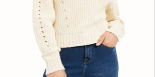 Suéter feminino Bar III de manga comprida e gola alta, tamanho grande, creme