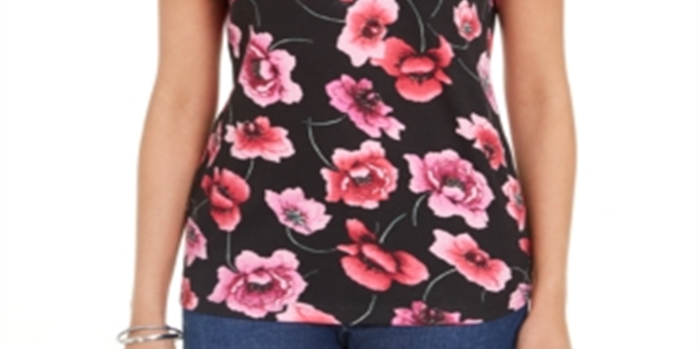 Karen Scott Top Henley Estampado Feminino Preto Tamanho Grande