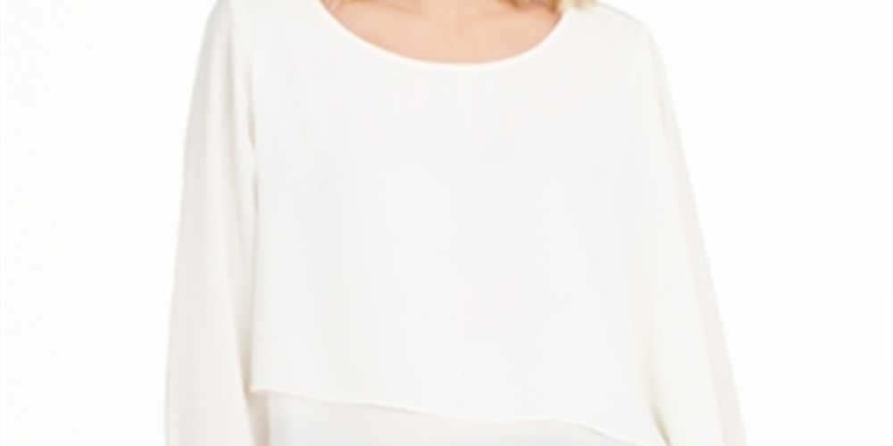 Blusa feminina Alexis com sobreposição assimétrica, branca, tamanho X-S